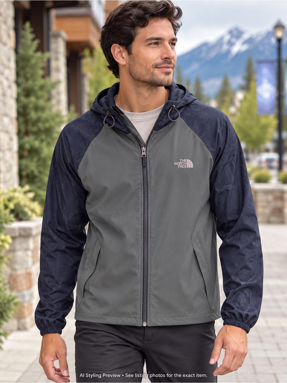 The North Face Men’s M Dark Navy Gray Stretch Hooded Lightweight Jacket